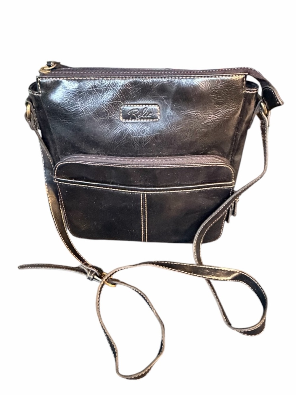 Relic Black Faux Leather Crossbody Bag with Front Zip Pocket